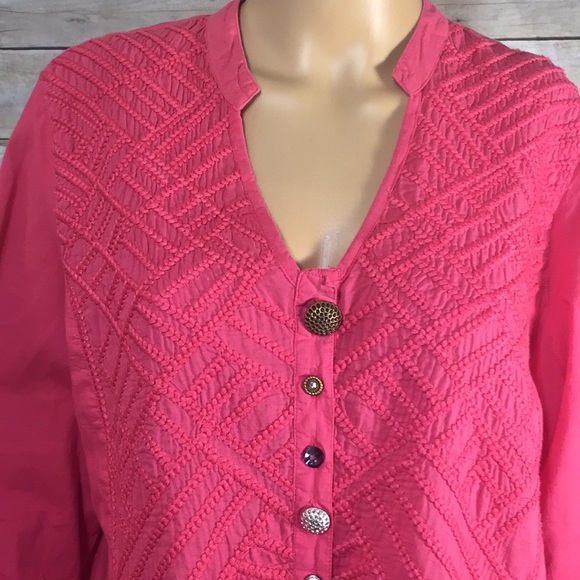 Coral Soft Surroundings Button Detail Blouse Sz L - Picture 1 of 7